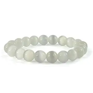 Natural Selenite Bracelet Crystal Stone 10mm Round Bead Bracelet for Reiki Healing and Crystal Healing Stone (Color : White)