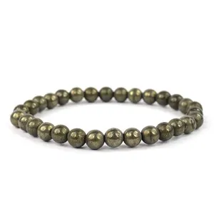 Pyrite Bracelet Natural Crystal Stone 6 mm Beads Bracelet Round Shape for Reiki Healing and Crystal Healing Stone (Color : Golden)