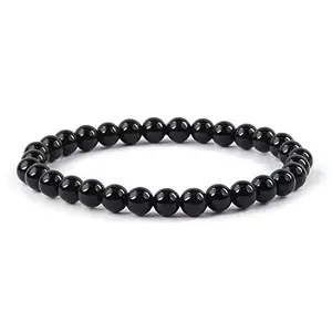 Black Onyx Bracelet Natural Crystal Stone 6 mm Beads Bracelet Round Shape for Reiki Healing and Crystal Healing Stone (Color : Black)