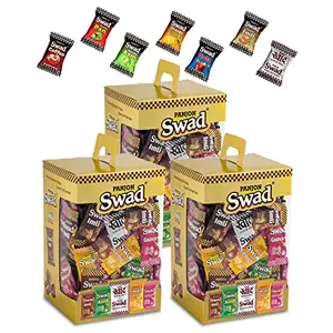 Swad Candy Gift Box Mixed Toffee (Swad Original Imli Kaccha Aam Lemon Guava Chocolate) Pack of 3 990g