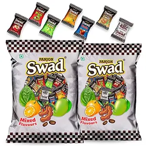 Swad Mixed Assorted Flavored Candy | Imli Pan Coffee Aam Cola Orange |Toffee Pouch| 2 Packs x 50 Toffee