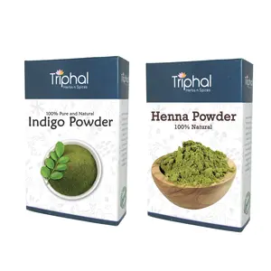 TRIPHAL Henna and Indigo Powder Combo | 100% Natural | 100g each -200Gm