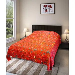 Vermilion Lifestyle Kantha Stitch Bedcover/AC Quilt. Pure Cotton King Size 90x108 in. (Orange)