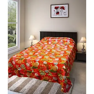 Vermilion Lifestyle Kantha Stitch Bedcover/AC Quilt. Pure Cotton King Size 90x108 in. (FL Orange)