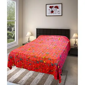 Vermilion Lifestyle Kantha Stitch Bedcover/AC Quilt. Pure Cotton King Size 90x108 in. (Magenta)