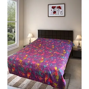 Vermilion Lifestyle Kantha Stitch Bedcover/AC Quilt. Pure Cotton King Size 90x108 in. (Purple)