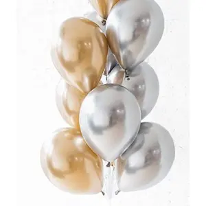 10" Golden and Silver Metallic Chrome Balloons (Pack of 25) for Brthdays Anniversaries Weddings Functions and Party Occassions (25 Golden and Silver)