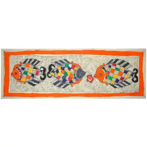 Silkrute Traditional Madhubani Painting Depicting "Three Fishes"