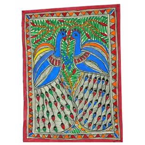 Silkrute Traditional Madhubani Painting Depicting "Peacock couple"