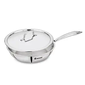 BERGNER Tripro Triply Stainless Steel Frypan with Stainless Steel Lid 24 cm 1.95 Liter Induction Base Silver