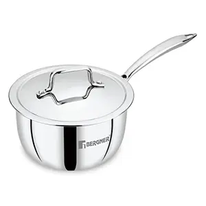 BERGNER Tripro Triply Stainless Steel Saucepan / Milk Pan with Stainless Steel Lid 16 cm 1.75 Litre Induction Base Silver