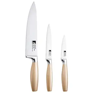 BERGNER Cento Stainless Steel Knife Set 3-Pieces1 Chef Knife 1 Utility Knife 1 Paring Knife Gold
