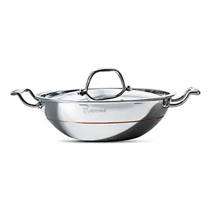 Bergner Argent 5CX 5-Ply Stainless Steel Kadhai with Stainless Steel Lid Riveted Cast Handle & Induction Base (20 cm 1.5 Liters Silver)
