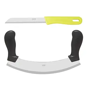 Rena Germany - Pizza Cutter - Pizza Slicer - Mezzaluna / Mincing Knife - Double Handle Ideal for Mincing Dicing Chopping & Slicing - with Serrated Knife
