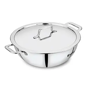 BERGNER Tripro Triply Stainless Steel Kadhai with Stainless Steel Lid 24 cm 3.1 Liter Induction Base Silver