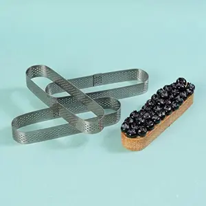 Rena Germany - Perforated Tart Ring - Tart Ring for Baking - Oval Tart Mould - Cake Mousse Ring Mold - 3 Pieces Set (145x20 mm)