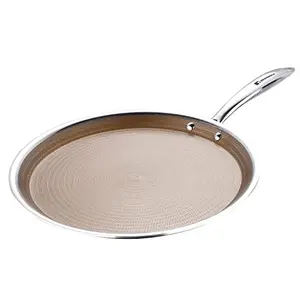 Bergner Hitech Giro Gold Triply Stainless Steel Scratch Resistant Non Stick Tawa/Dosa Tawa 30 cm Induction Base Food Safe (PFOA Free) 5 Years Warranty Silver