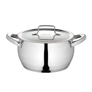 Borosil Stainless Steel Handi Casserole With Lid Induction friendly Impact Bonded Tri-ply Bottom 2.1L