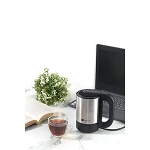 Cello Quick Boil 700 Electric Stainless Steel Kettle with 2 Travel Cups 500ml 1000W Black/Silver