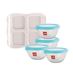Cello Snack Tray Set Serving Bowls Microwave Safe 320 ml Each ( Set of 4 ) with Tray
