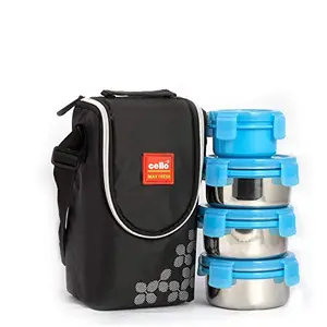 Cello Max Fresh Click Stainless Steel Lunch Box Set 4-Pieces Blue