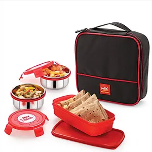 Cello Max Fresh Perfect 3 Plastic Container Lunch Box with Bag- Red
