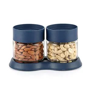 Cello Modustack Glassy Container Set of 2 with Tray Mid Night Blue