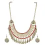 Oxidized Gold with Red Beads Tribal Necklace with Earrings for Women and Girls