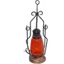 Orange Cast Iron Glass Wooden Lantern