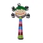 Colorful Wooden Rainbow Handle Jingle Bell Rattle Toys Pack of 1 Rattle with Top Round Face