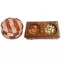 Wooden Dry Fruit Box with 2 Steel Bowls Wooden Antique Handcrafted Chapati Box
