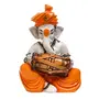 India Polyresine Orange & White Ganesha Playing Dholak