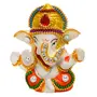 India White Stone God Ganesha Car Dashboard Decor Statue | Hindu Idol God Ganesh Ganpati Decor Sculpture | Decorative Gift