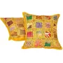 Little India Embroidery Applique Patch Work Cotton 2 Piece Cushion Cover Set - Multicolor (DLI3CUS819)