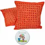 Little India Mirror Embroidery Hand Work Cotton 2 Piece Cushion Cover Set - Orange (DLI3CUS806)