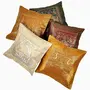 Little India Zari Hand Embroidery Work Silk 5 Piece Cushion Cover Set - Multicolor (DLI3CUS443)