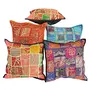Little India Mirror Hand Embroidery Patch Work Cotton 5 Piece Cushion Cover Set - Multicolor (DLI3CUS407)