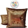 Little India Hand Embroidery Brocade Work Silk 2 Piece Cushion Cover Set - Brown (DLI3CUS817)