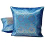 Little India Hand Embroidery Brocade Work Silk 2 Piece Cushion Cover Set - Blue (DLI3CUS808)