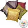 Little India Zari Hand Embroidery Work Silk 5 Piece Cushion Cover Set - Multicolor (DLI3CUS433)