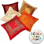 Zari Hand Embroidery Work Silk 5 Piece Cushion Cover Set - Multicolor (DLI3CUS426)