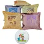 Little India Hand Embroidery Brocade Work Silk 5 Piece Cushion Cover Set - Multicolor (DLI3CUS403)