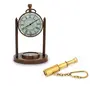 Little India Brass Clock Compass and Brass Telescope Key Chain (DL3COMB115)