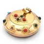 Little India Pure Brass Gemstone Ash Tray Handicraft Gift (172 Brown)