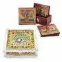 Little India Meenakari White Metal Dryfruit Box and Wooden Tea Coaster Set (DL3COMB139)