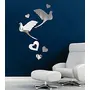 Acrylic 3D Flying Birds and herts Wall Sticker Pack of 7 with Butterfly Wall Sticker Pack of 10 for Living Room (Silver)