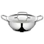 Stainless Steel Deep Kadhai with Lid Impact Bonded Tri-Ply Bottom 2.8 L Silver