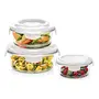 Borosil Klip-N-Store Set of 3 Microwave & Oven Safe Gift Set Glass Storage Container 400ml 620ml & 950ml Round with Air Tight Lid
