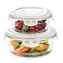 Borosil Klip-N-Store Set of 2 Microwave & Oven Safe Gift Set Glass Storage Container 240ml & 400ml Round with Air Tight Lid