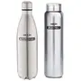 MILTON Thermosteel Duo Deluxe-1000 Bottle Style Vacuum Flask 1 Litre Silver + Aqua Single Walled Stainless Steel Fridge Water Bottle 930ml Silver Combo